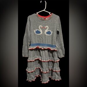 Mini Boden Gray Swan Embroidered Knit feminine Dress size 7/8